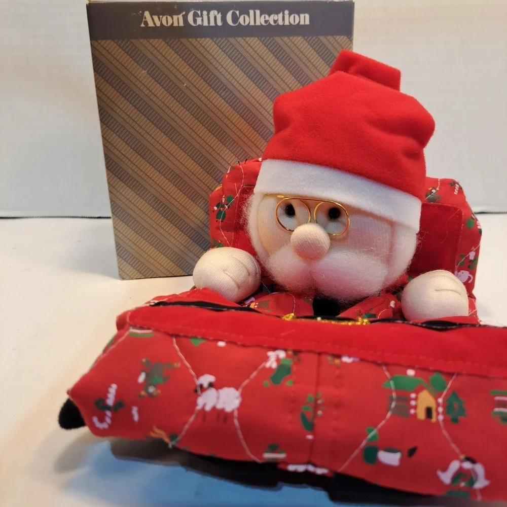 Tissue Box Cover Rectangular Vintage Avon Santa Claus Christmas Plush Holder 15